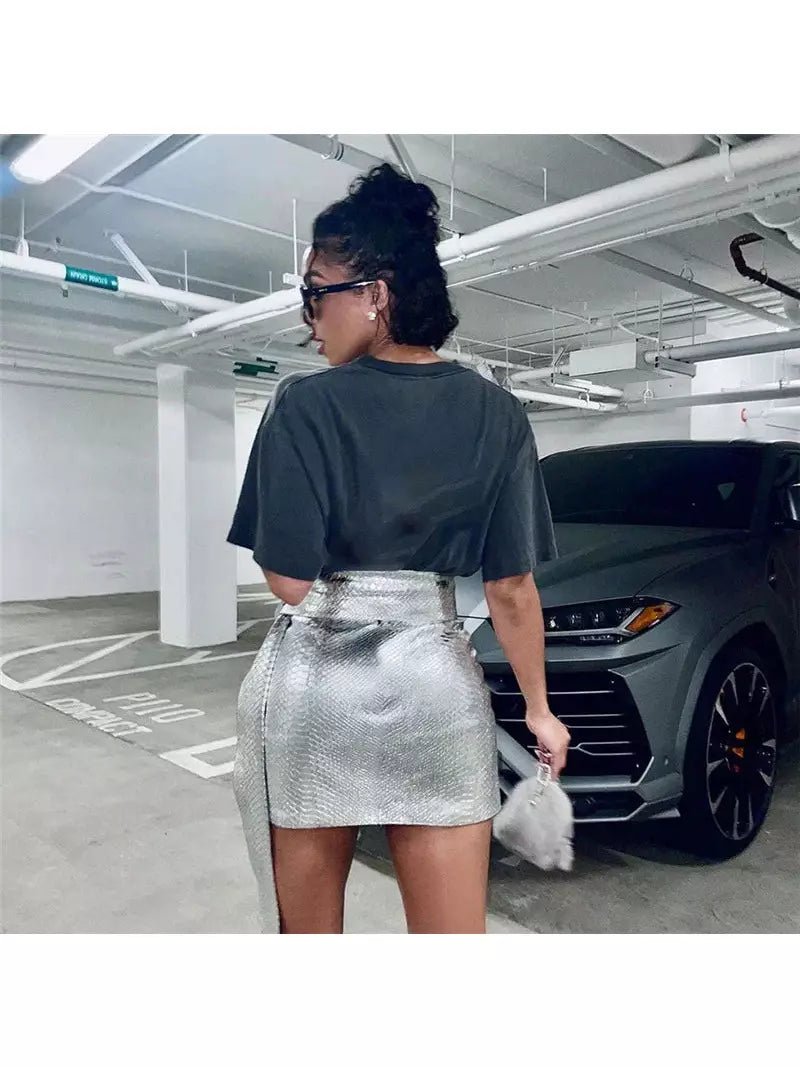 HIGH WAISTED METALLIC SKIRT - STYLED CELEBS